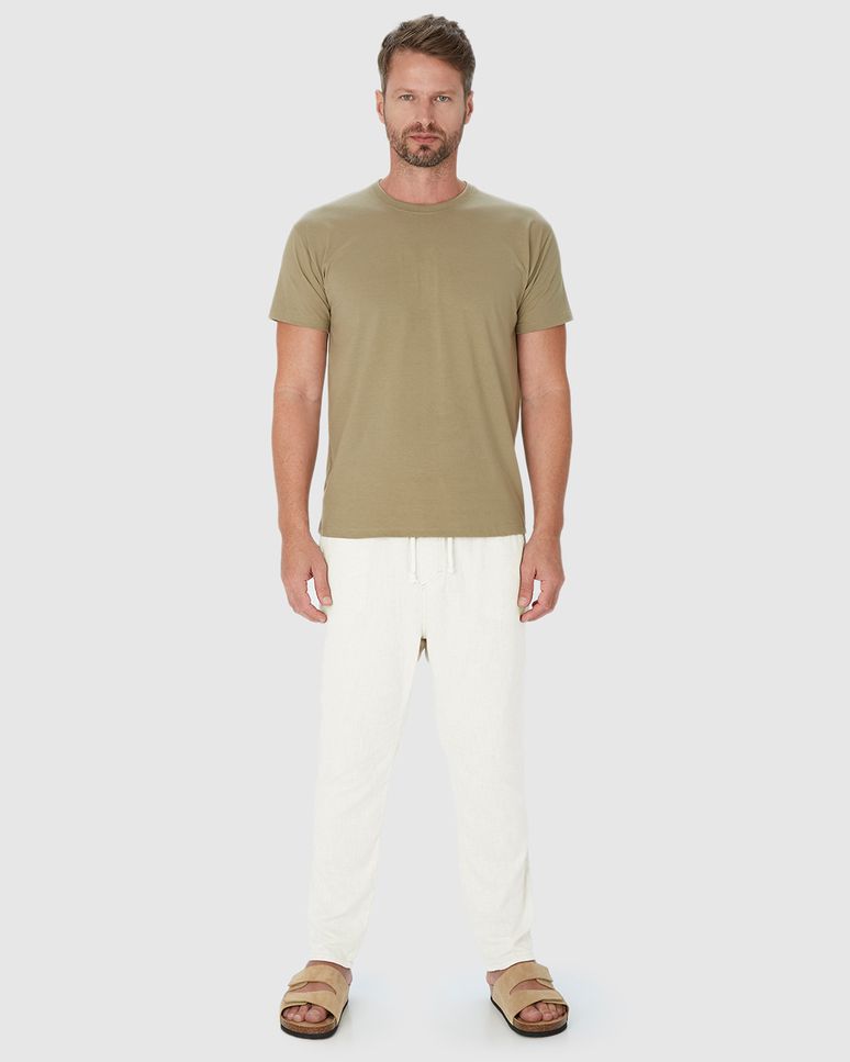 Calça Jogger Masculina Cadarço Frontal Em Sarja Linho