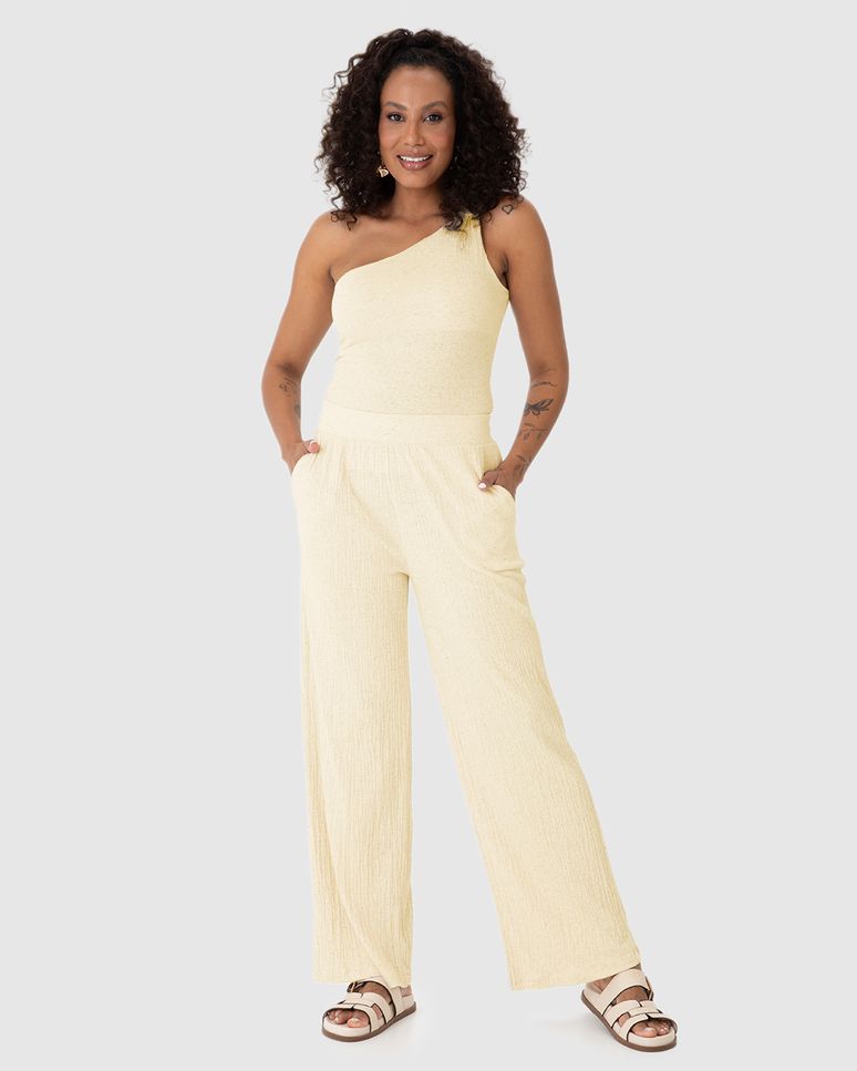 Calça Reta Feminina Em Malha Linho Texturizada