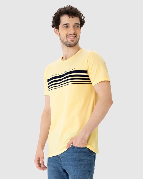 Camiseta Masculina Listras Frontais Em Algodão