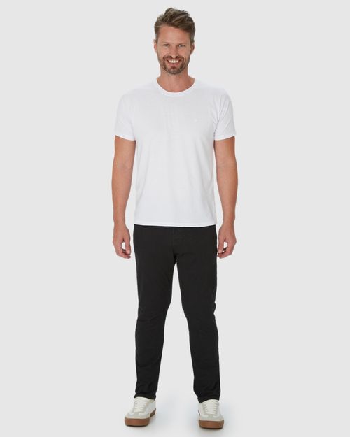 Calça Chino Masculina Cintura Média Em Sarja Com Elastano