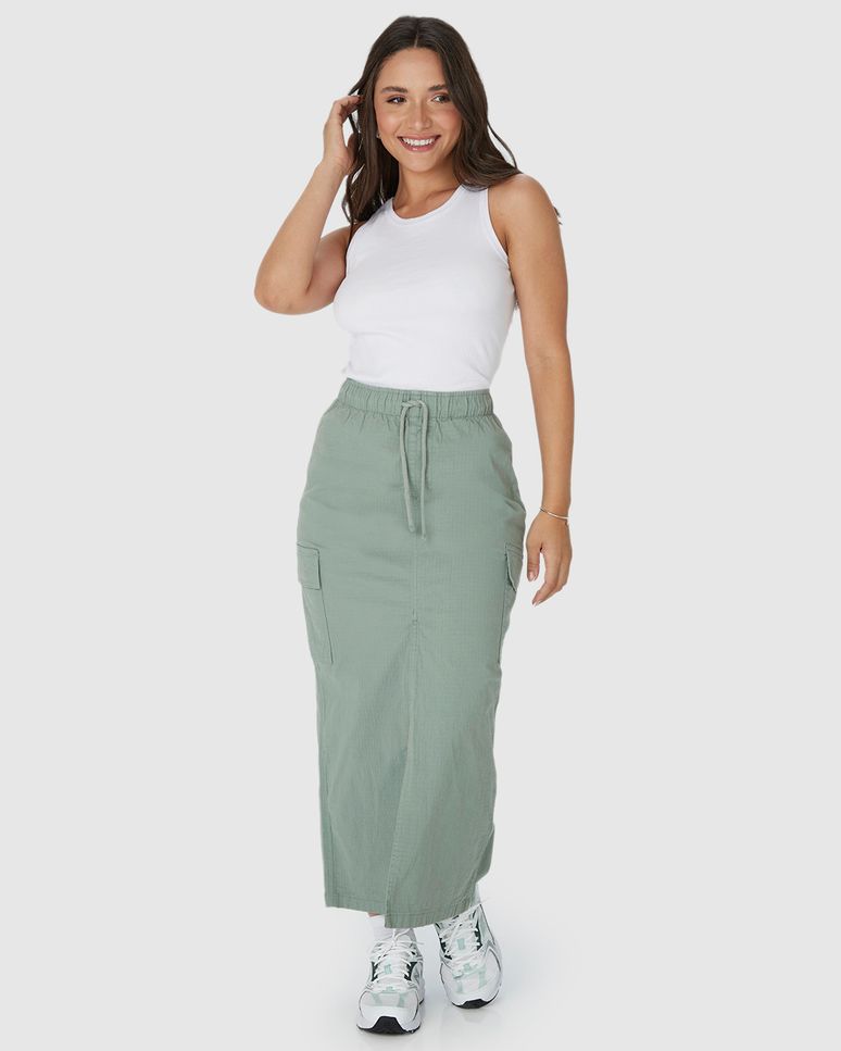 Saia Midi Feminina Cargo Em Sarja Stretch Texturizada