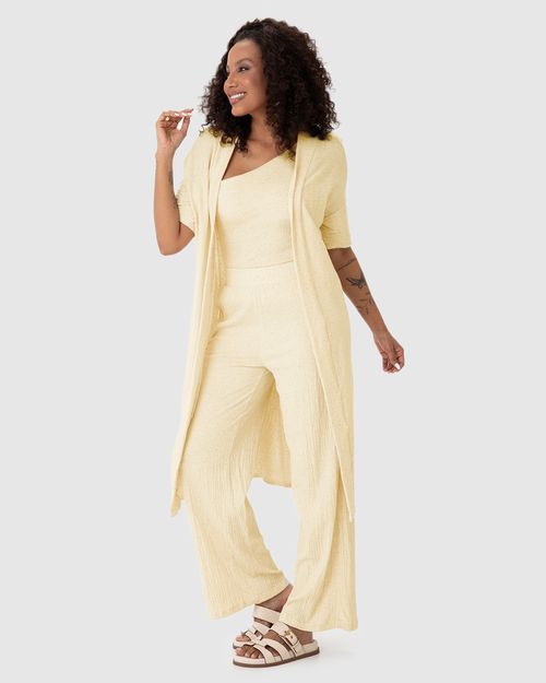 Cardigan Amplo Feminino Manga Curta Em Malha Texturizada