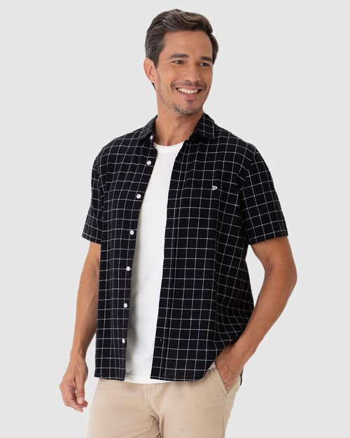 Camisa Masculina Quadriculada Em Linho Com Algodão