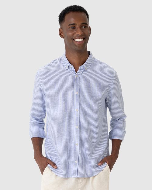 Camisa Masculina Gola Padrão Manga Longa Em Viscolinho