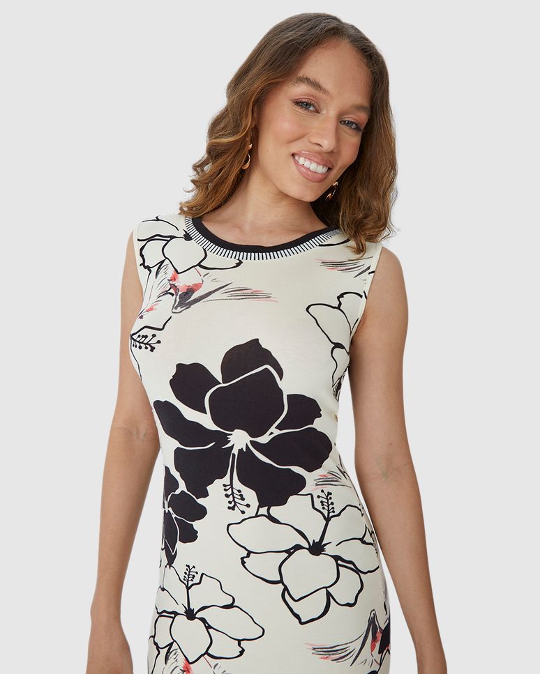 Vestido Feminino Reto Gola Retilínea Em Malha Viscose Stretch