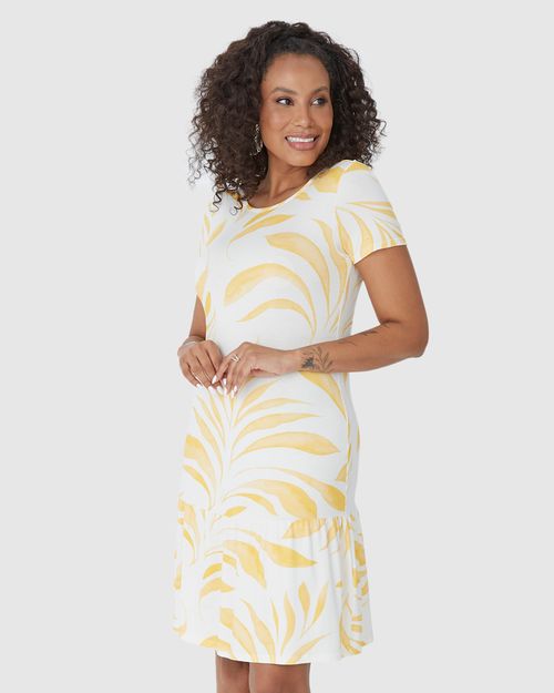 Vestido Feminino Evasê Estampado Em Malha Viscose Stretch