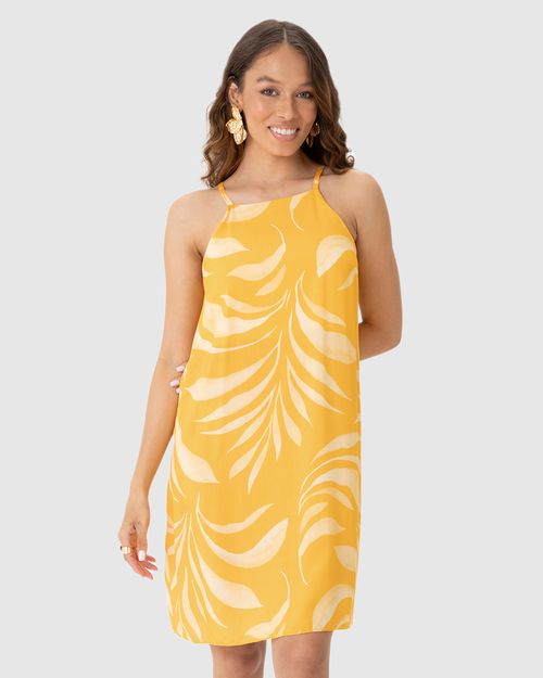Vestido Feminino Estampado Decote Reto Em Viscose