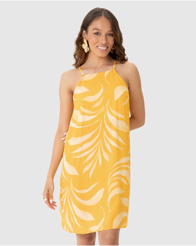 Vestido Feminino Estampado Decote Reto Em Viscose AMARELO Malwee