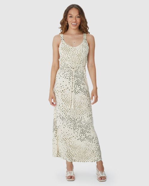 Vestido Midi Feminino Estampado Decote V Em Malha Viscolinho Stretch