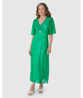 Vestido Longo Feminino Estampado Decote V Em Tule Stretch