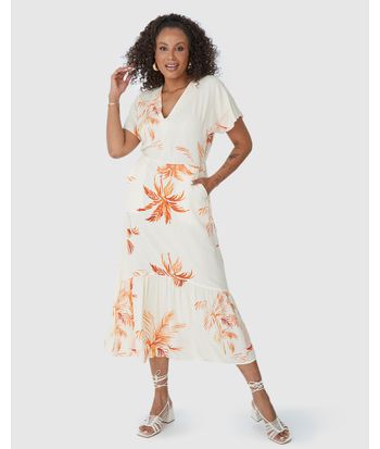 Vestido Midi Feminino Evasê Estampado Em Viscose
