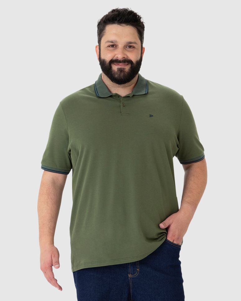 Camisa Polo Masculina Plus Size Peitilho Frontal Em Piquet Stretch