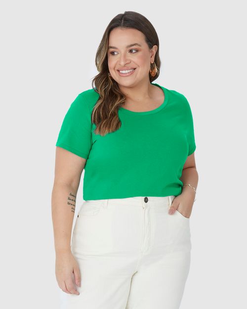 Blusa Básica Feminina Plus Size Manga Japonesa Em Viscose Stretch