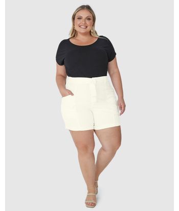 Bermuda Feminina Plus Size Mom Com Cinto Em Sarja Com Elastano