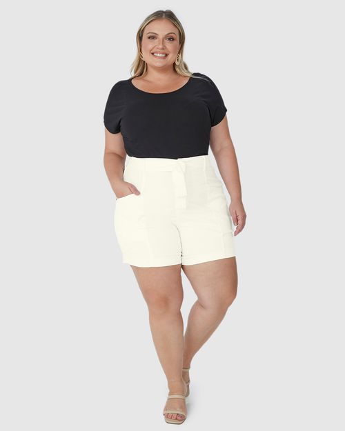 Bermuda Feminina Plus Size Mom Com Cinto Em Sarja Com Elastano