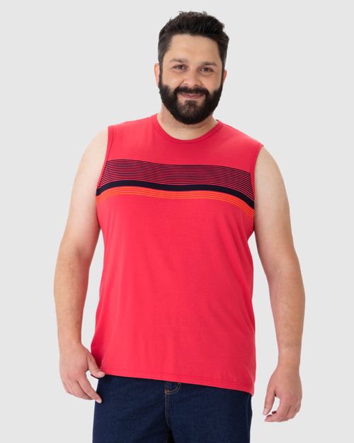 Regata Masculina Plus Size Listrado Frontal Em Algodão