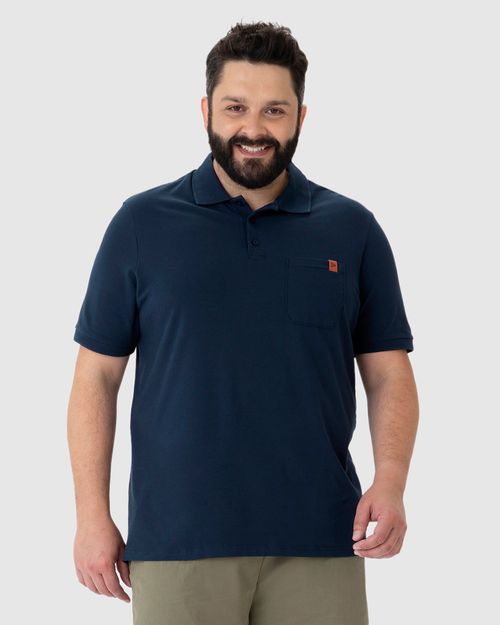 Camisa Polo Masculina Plus Size Bolso Frontal Em Piquet Stretch