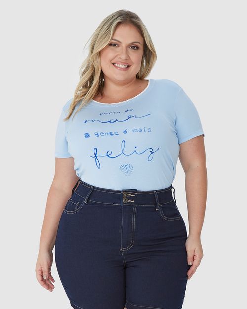Camiseta Feminina Plus Size Perto Do Mar Em Viscose Stretch