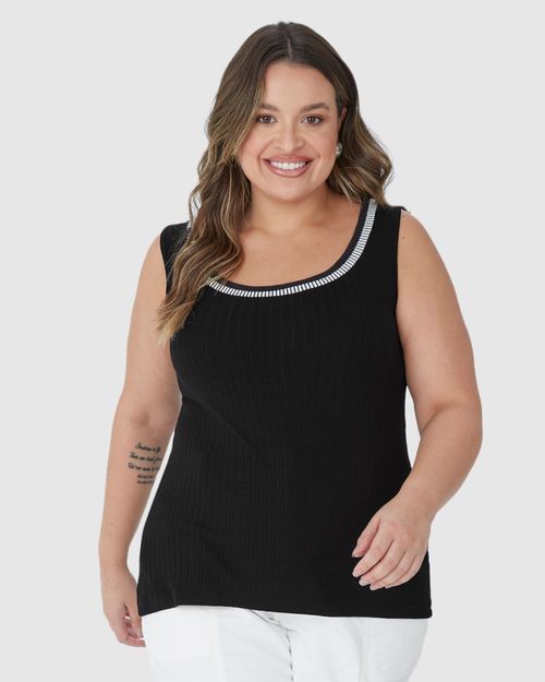 Regata Básica Feminina Plus Size Decote Retilínea Em Malha Viscose Canelada