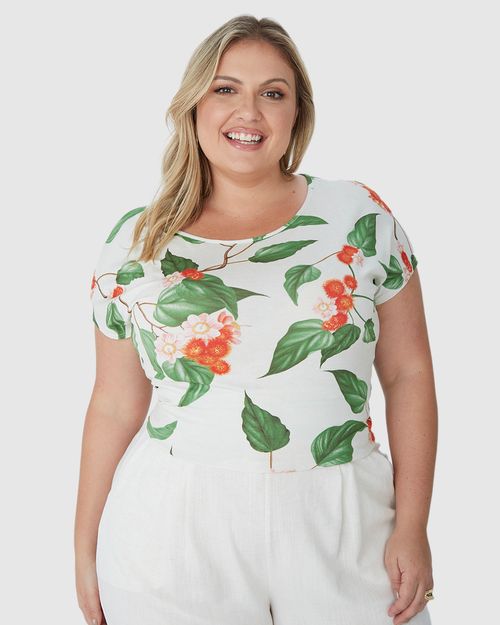 Blusa Feminina Plus Size Estampada Barra Mullet Em Viscose Stretch