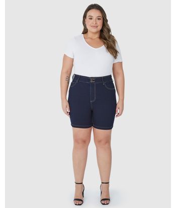 Bermuda Feminina Plus Size Comfort Cintura Média Em Jeans Com Elastano