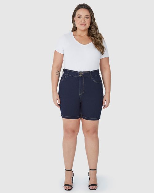Bermuda Feminina Plus Size Comfort Cintura Média Em Jeans Com Elastano