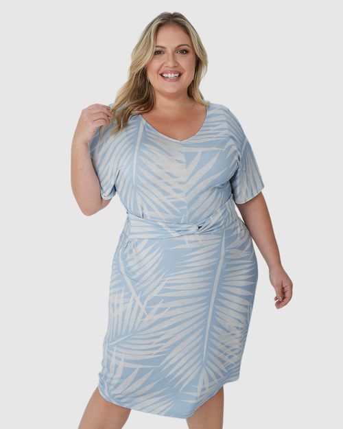 Vestido Feminino Plus Size Acinturado Em Malha Viscolinho Stretch