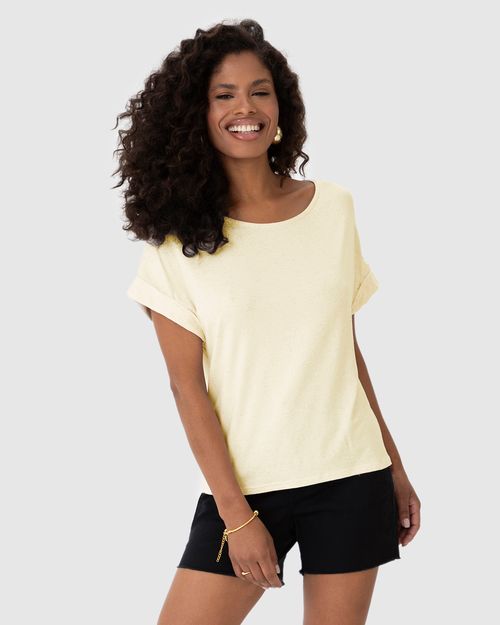 Blusa Feminina Decote Canoa Em Malha Viscolinho Stretch