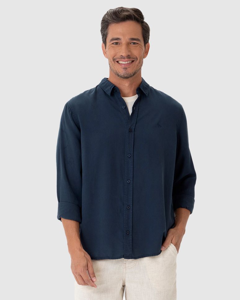 Camisa Masculina Regular Bordado Peitoral Em Liocel