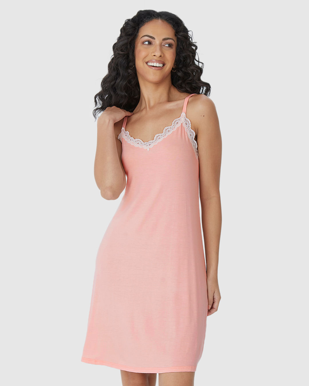 Camisola Feminina Slim Decote V Rendado Em Viscose Stretch ROSA