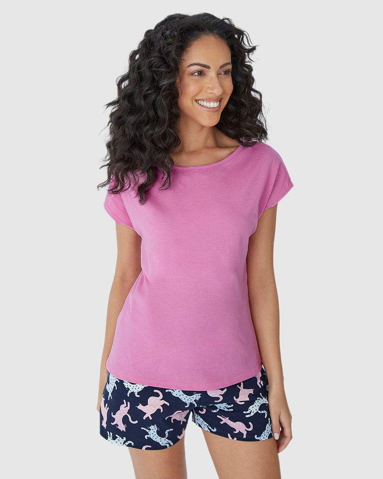 Pijama Feminino Shorts Estampado Cós Elástico Em Algodão