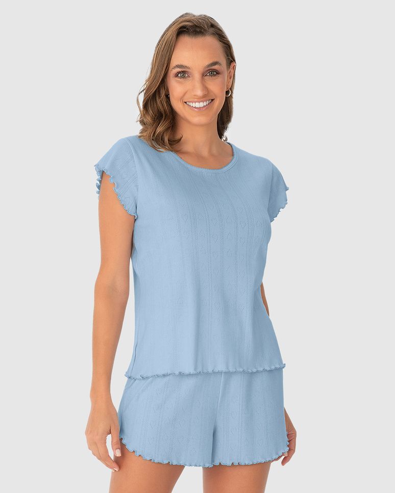 Pijama Feminino Costura Picot Em Malha Com Elastano