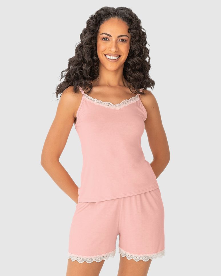 Pijama Feminino Decote V Com Renda Em Viscose Stretch