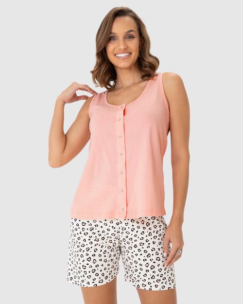 Pijama Feminino Regata Com Abertura Frontal Em Algodão