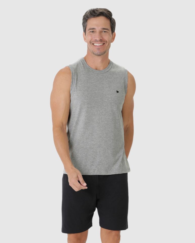 Pijama Masculino Regata Bordado Peitoral Em Algodão