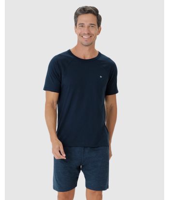Pijama Masculino Camiseta Bordado Peitoral Em Algodão