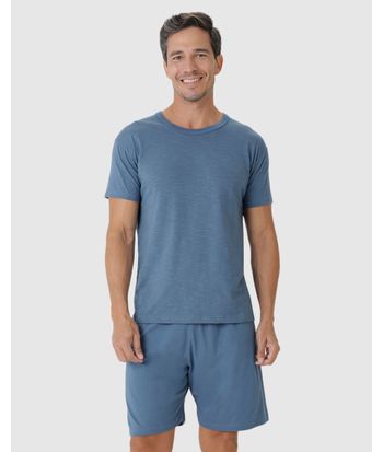 Pijama Masculino Camiseta Em Malha Listrada Eco