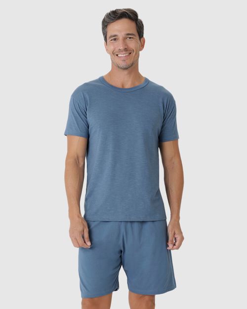 Pijama Masculino Camiseta Em Malha Listrada Eco