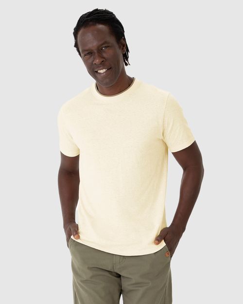 Camiseta Masculina Gola Dupla Em Malha Linho