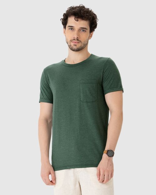 Camiseta Slim Masculina Bolso Peitoral Em Malha Mesclada