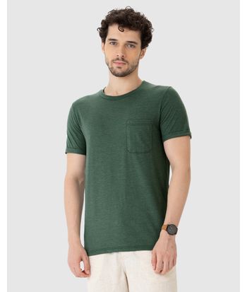 Camiseta Slim Masculina Bolso Peitoral Em Malha Mesclada