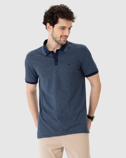 Camisa Polo Masculina Peitilho Frontal Em Malha Mesclada