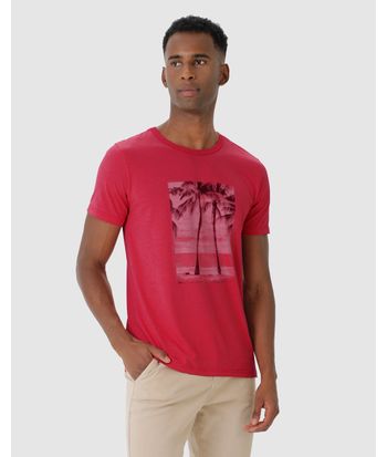Camiseta Masculina Estampa Litoral Em Malha Mesclada