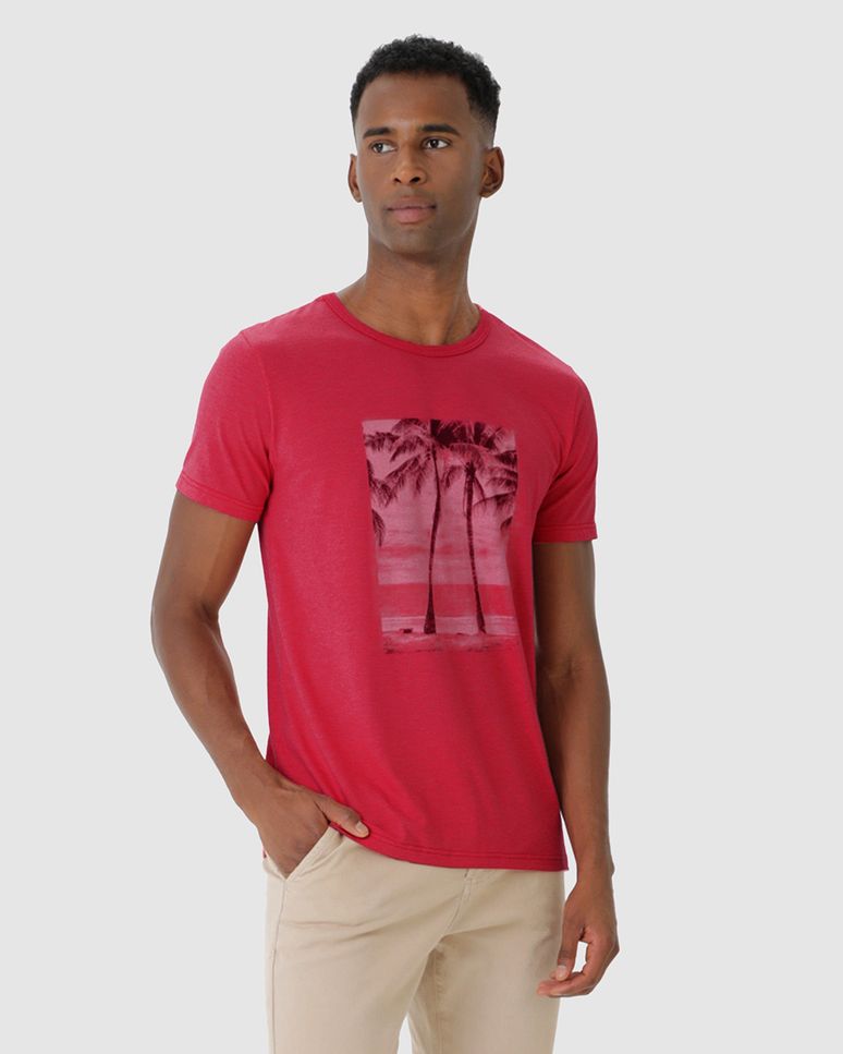 Camiseta Masculina Estampa Litoral Em Malha Mesclada