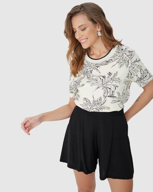Shorts Feminino Evasê Cós Elástico Em Viscose