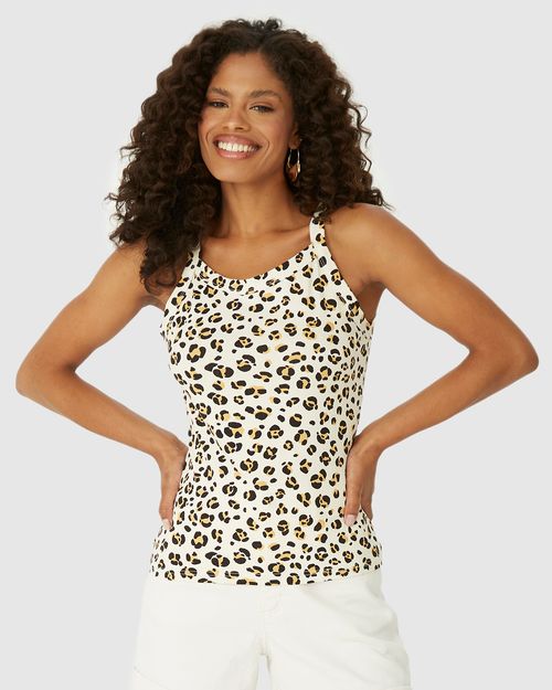 Regata Feminina Estampa Animal Print Alça Fina Em Algodão