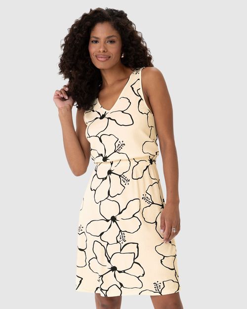 Vestido Feminino Estampado Decote V Em Malha Canelada De Viscose