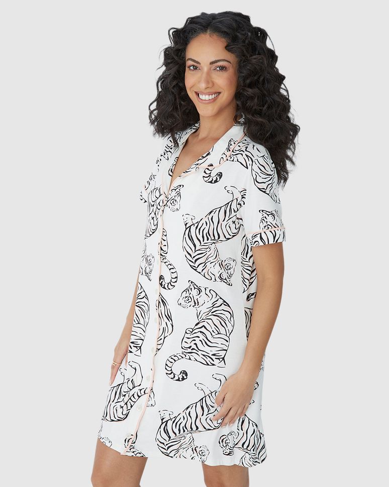Camisola Americana Feminina Manga Curta Estampada Em Viscose Stretch