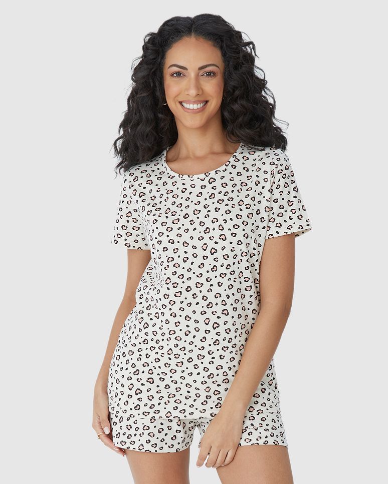 Pijama Feminino Blusa E Shorts Estampado Em Algodão