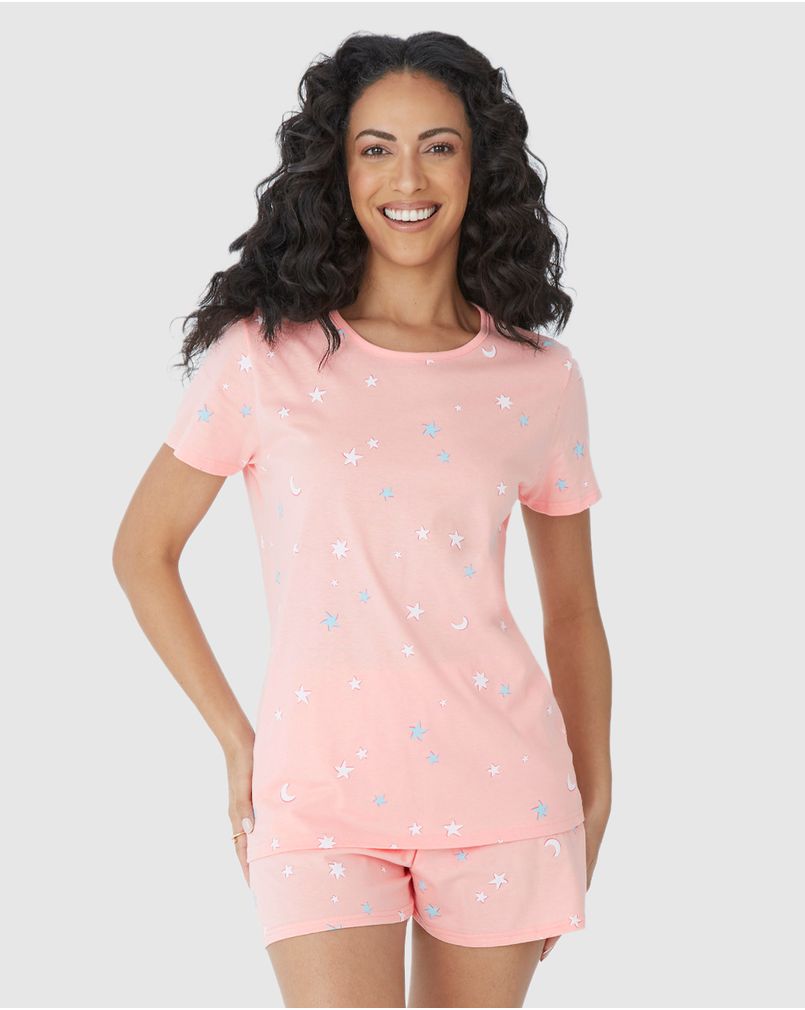 Pijama Feminino Blusa E Shorts Estampado Em Algodão ROSA Malwee